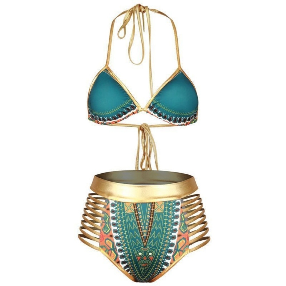 Tribal print high waist bikini set